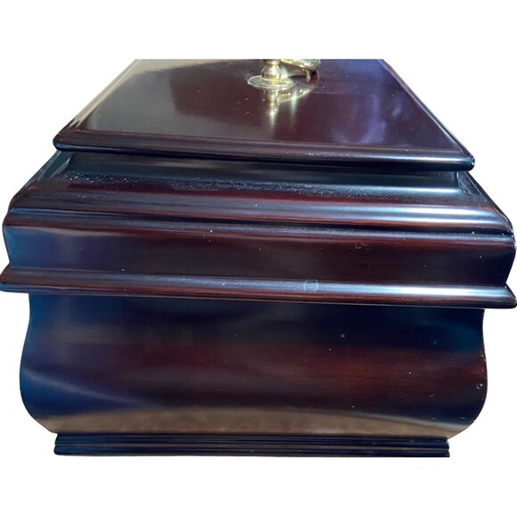 Vintage Korean 1989 Wooden Jewelry Box With Brass Hardware Red Velvet Lining - Picture 5 of 9